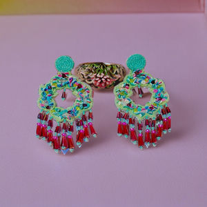 Pendientes Elegantes de Estilo Bohemio con Cuentas en Forma de Corazón y Borlas de Perlas, Joyería Romántica Personalizable Pinkweave India - Product Image 3