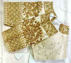 Travail de séquence de nouveau style lourd moderne; fil, travail de jari et travail à la main Chemisier avant ouvert avec tissu en soie douce Huk - Product Image 3