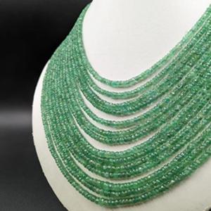 Collier ras du cou en perles rondes facettées émeraude AAA+ de haute qualité à 14 couches, perles d'émeraude zambienne fines, plaqué platine, mariage - Product Image 3