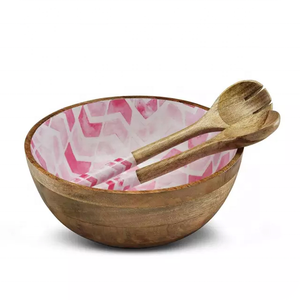 Bol de service en bois d'acacia avec impression émaillée et design personnalisé ensemble de cuillères bol de service en bois pour occasions spécifiques ensemble de cuillères bol en bois - Product Image 3