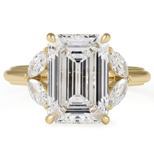 Bague à cinq pierres de 4,03 carats, couleur D, pureté VVS2, avec émeraude et diamant de laboratoire taille marquise inclinée, pour mariage et fiançailles - Product Image 1