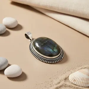 Pendentif en argent 925 avec labradorite pour femmes, bijoux en or rose avec pierres précieuses, pendentifs avec charme en cristal de diamant, perles comme matériau principal - Product Image 2