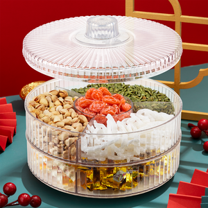 HOKORI Plateau à collation rond à 2 niveaux avec 4 compartiments Boîte à bonbons élégante en plastique transparent pour les vacances et la décoration de la maison Tet - Product Image 5