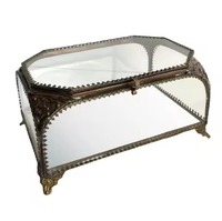 Boîte de présentation en métal doré antique, boîte à bijoux pour anneaux, boucles d'oreilles, colliers, meilleure boîte de rangement en verre de forme personnalisée