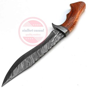 Cuchillo de caza Bowie de acero de Damasco hecho a mano personalizado con mango de madera - Product Image 3