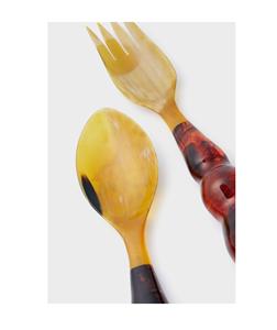 Ensemble élégant de cuillère et fourchette à salade en résine et corne, faits à la main, accessoires de table modernes pour fêtes avec long manche – Luxe écologique - Product Image 1