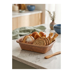 22 cm Medium Rectangular <b>Bread</b> <b>Basket</b> Wooden Look Decorative Breakfast and Serving <b>Basket</b> Home Decor Style - Product Image 2