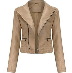 Nueva chaqueta de piel sintética de invierno de Color sólido personalizada para mujer, ajustada para trabajar al aire libre, moda en blanco con cremallera, chaquetas de cuero auténtico 2025 - Product Image 5