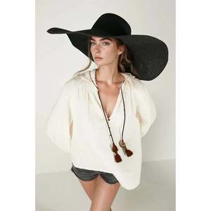 Extra Wide Straw Hat with Black Ribbon HSR2039 - <b>Boxed</b> <b>Shipping</b> - Black2039 - Product Image 1