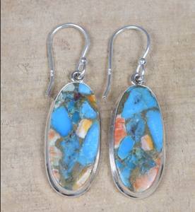 Top Quality Genuine Mohave Spiny Oyster Turquoise <b>Large</b> Oval Bezel Setting Solid 925 Sterling Silver Dangle Drop Hook <b>Earring</b> - Product Image 1