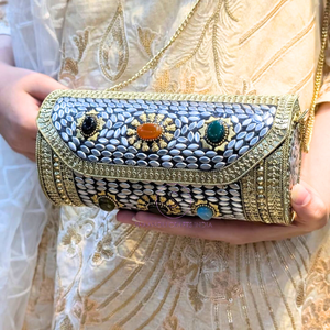 กระเป๋าคลัทช์งานฝีมือดีไซน์เนอร์ประดับโลหะโมเสค งานฝังหินและอัญมณีสวยงาม สำหรับงานแต่งงานและงานเลี้ยง - Product Image 3