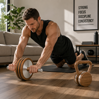 Kit de renforcement musculaire premium avec kettlebell en bois et roue abdominale, équipement de fitness pour la maison, ensemble cadeau personnalisé OEM ODM