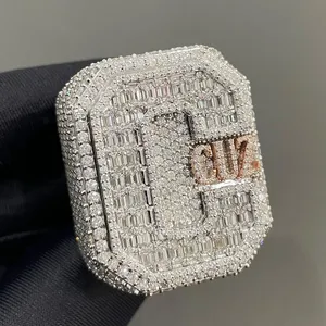 Bague en argent sterling massif plaqué 925 Bague en diamant Moissanite entièrement glacée pour bijoux de mode pour hommes - Product Image 5