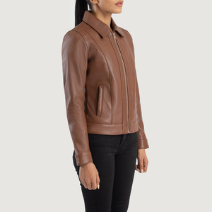 Veste en cuir véritable pour femmes de conception de vente chaude unique Vêtements décontractés Veste en cuir pour femmes de taille adulte - Product Image 4
