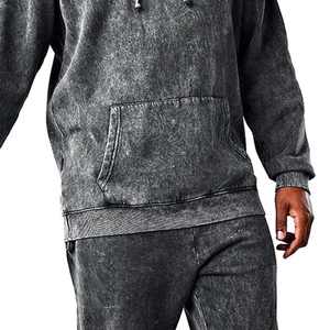 ชุดวอร์มทรงขากระบอกแบบฟอกสี 500 GSM ชุดจ็อกกิ้งขาตรง ชุดสเวตสูทแบบดิสเทรส เสื้อฮู้ดดี้และกางเกงขายาวสำหรับผู้ชาย - Product Image 3