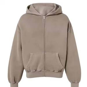 Custom Men's 100% Cotton <b>Bleached</b> Baggy Streetwear <b>Hoodie</b> Oversized Drop Shoulder Cropped Design Heavyweight Terry Fabric Zipper - Product Image 1