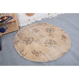 Tapis en laine florale beige vintage grand 4.7 'X 4.7' fait à la main rectangulaire Patchwork Design support en latex pour Teen Living Oriental - Product Image 3