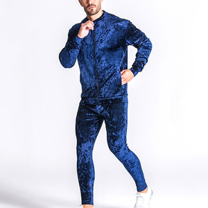 Wholesale Men Velvet <b>Tracksuit</b> Customized Logo Printing High Quality Light Weight Professional Men <b>Tracksuit</b> In Solid Color - Product Image 1