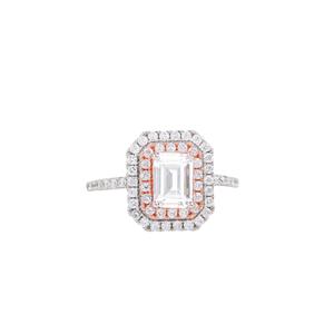 1.00 CTW émeraude coupe Double Halo Moissanite bague 925 argent Sterling VVS clarté femmes mariage montage bijoux - Product Image 1