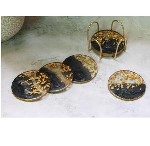 แผ่นรองแก้วสีดำลายอาเกตขอบสีทอง สำหรับงานเลี้ยงวันเกิด ดีไซน์ตกแต่งทันสมัย - Product Image 1