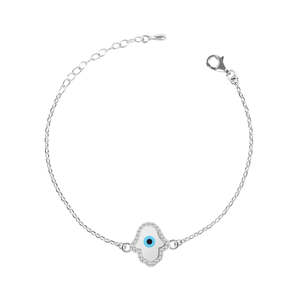 Pulsera con Amuleto de Mano de Hamsa y Ojo Turco CLARA, Plata de Ley 925, Accesorio de Moda - Product Image 1