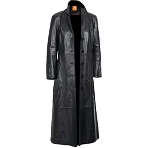 Sheepskin Women Long coat Black Glossy Original Leather