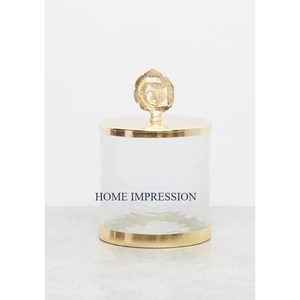 Medium Size Hammered Gold Metal Knob Leaf-Design Home Kitchen Tool with Cover Sugar Canister and Gadgets Containers - Product Image 2