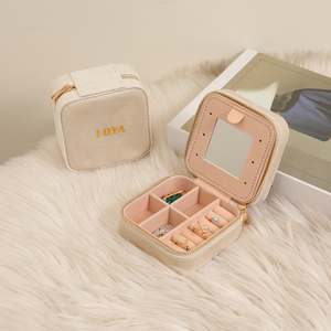 กล่องเก็บเครื่องประดับแบบพกพากำมะหยี่หลากสีพร้อมกระเป๋าเดินทางสี่เหลี่ยมมีซิปสำหรับต่างหูสร้อยคอแหวนที่มีกระจก - Product Image 3