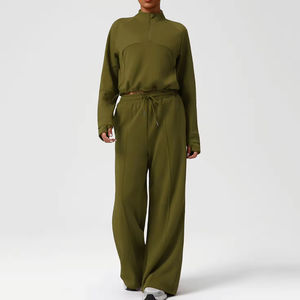 Heavyweight 100% Cotton 2-Piece Embroidered Mesh Streetwear Sweatshirt Tracksuit Set Custom Print Wide Leg Cropped Loose Fit - Product Image 5