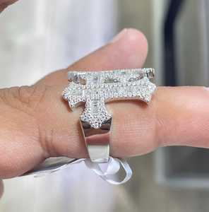 Original Moissanite Diamond <b>Mens</b> Cross <b>Ring</b> 925 <b>Silver</b> Baguette Rhodium Plated Classic HipHop Style Customizable Gift <b>for</b> Him - Product Image 4