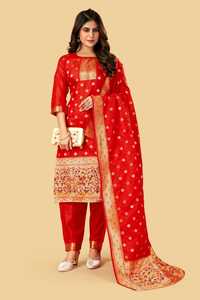 ชุดเดรสผ้าไหมแท้3ชิ้นสำหรับผู้ใหญ่ชุดเดรสยาวคลุมเข่าเย็บจากร้าน Salwar Kameez - Product Image 2