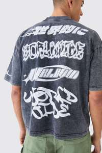 Camiseta lavada con estampado de cuello extendido Boxy de gran tamaño para hombre, camiseta transpirable de secado rápido - Product Image 3