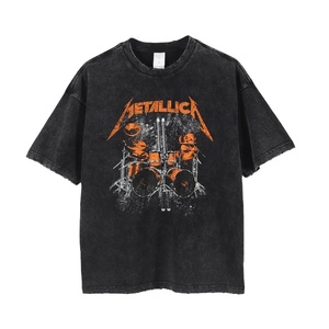 เสื้อยืดวินเทจคุณภาพพรีเมียม OEM ลายกราฟิกแบบกำหนดเอง เสื้อยืดฮิปฮอปสีดำล้วน สตรีทแวร์ พิมพ์ลาย แอซิดวอช ทรงโอเวอร์ไซส์ - Product Image 1