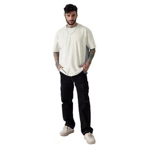 T-shirt surdimensionné à épaules tombantes avec impression personnalisée de haute qualité pour hommes Vêtements de rue en coton tricoté lourd - Product Image 3