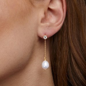 ต่างหูห้อยไข่มุก925เงินสเตอร์ลิง14K ต่างหูห้อยชุบทองเครื่องประดับสำหรับงานแต่งงานต่างหูที่สง่างามสำหรับผู้หญิง - Product Image 3