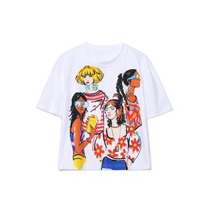 Vente en gros 2022 été nouveau col rond à manches courtes imprimé T-shirt femmes Logo personnalisé - Product Image 1