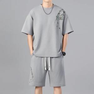 Logotipo OEM Fertilizante más tamaño deportes y ocio cuello redondo bordado conjunto corto verano suelto más tamaño traje de moda - Product Image 6