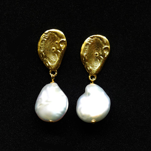 Shining <b>Sterling</b> <b>Silver</b> 925 Baroque <b>Pearl</b> Gemstones Classic Trendy Unique Wedding Women Wear <b>Earrings</b> - Product Image 2