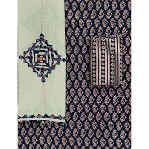 Conjunto de traje sin coser para mujer con dupatta de algodón y diseño estampado en bloques - Product Image 1