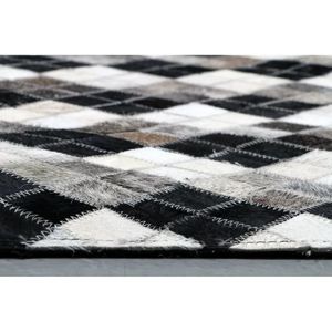 Tapis rectangulaire en cuir de vachette à poils, fait main, patchwork abstrait, pour salon, chambre, couloir - Product Image 3