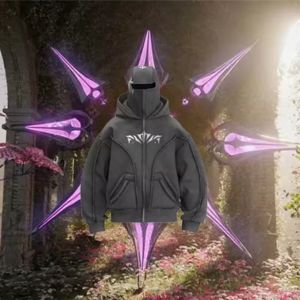 Custom Streetwear <b>Oversized</b> <b>Hoodie</b> Heavyweight Y2K <b>Hoodie</b> Boxy Zip Up Jacket with Acid Wash Embroidery and Ski Mask Balaclava - Product Image 5