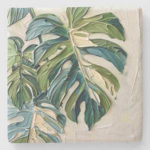 Sous-verre en pierre de marbre de feuille de Monstera, pierre calcaire, fait à la main, décoration naturelle pour la maison - Product Image 5