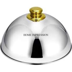 Silver Color Finishing Shiny Polished Round Shape Metal Food <b>Dome</b> Supply With Gold Plated Top Lid Handle Wholesale Bulk Selling - Product Image 1