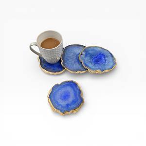 Luxury Blue Agate <b>Coasters</b> with <b>Gold</b> Border Perfect for Coffee Cups Tea Mugs and Table Styling - Product Image 1