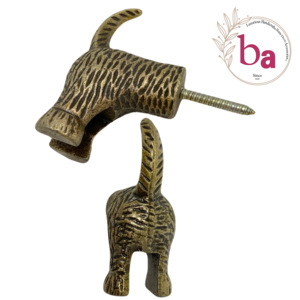 Perilla de cajón de cola de perro de hierro fundido de latón antiguo, tiradores de animales, conectores de manija y soportes de estante - Product Image 1