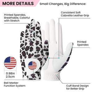 Gant de golf droit de haute qualité pour femmes en blanc et bleu respirant anti-dérapant en cuir PU-Premium for Sports - Product Image 2