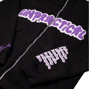 เสื้อฮู้ดดี้ทรงบ็อกซี่พิมพ์ลายดิจิทัล แต่งขอบดิบ ปักลาย  ผ้าฟลีซซิปยาว  ทรงหลวมไหล่ตก สไตล์วินเทจ สำหรับผู้ชาย ฤดูหนาว - Product Image 6