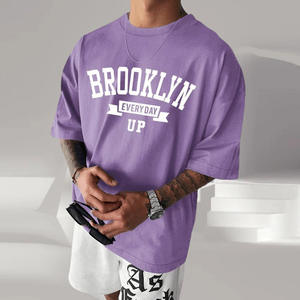 2026 New <b>Men's</b> Streetwear Drop Shoulder Tee <b>Shirt</b> Nylon Spandex Longer Drop Curved Hem <b>Muscle</b> Slim <b>Fitted</b> Gym <b>T</b> <b>Shirt</b> Printed - Product Image 3