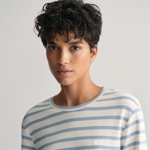 Camiseta informal de manga larga a rayas para mujer: suave, transpirable y perfecta para el uso diario y trajes relajados - Product Image 4