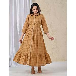 Vestido Casual Hippie de Fiesta de Algodón con Estampado y Cintura Impero Color Mostaza, Diseño Personalizado, Transpirable y Talla Única (XS-XL) - Product Image 5